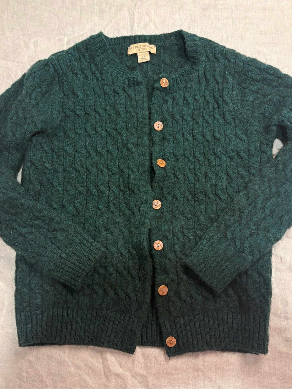 Appleseed's Green Cable-Knit Wool Cardigan Sweater Small 100% Wool